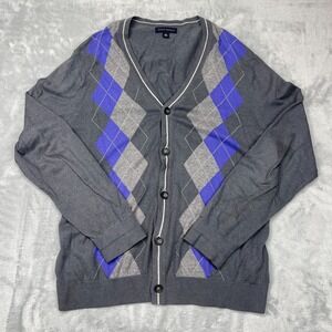 Banana Republic Cardigan Sweater Mens XL Gray Argyle Long Sleeve Button Front